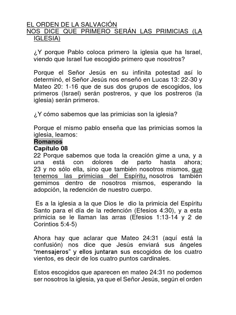 Orden De La Salvación Bl El Orden de La Salvación Primero La Iglesia | Gran tribulación | Cristo