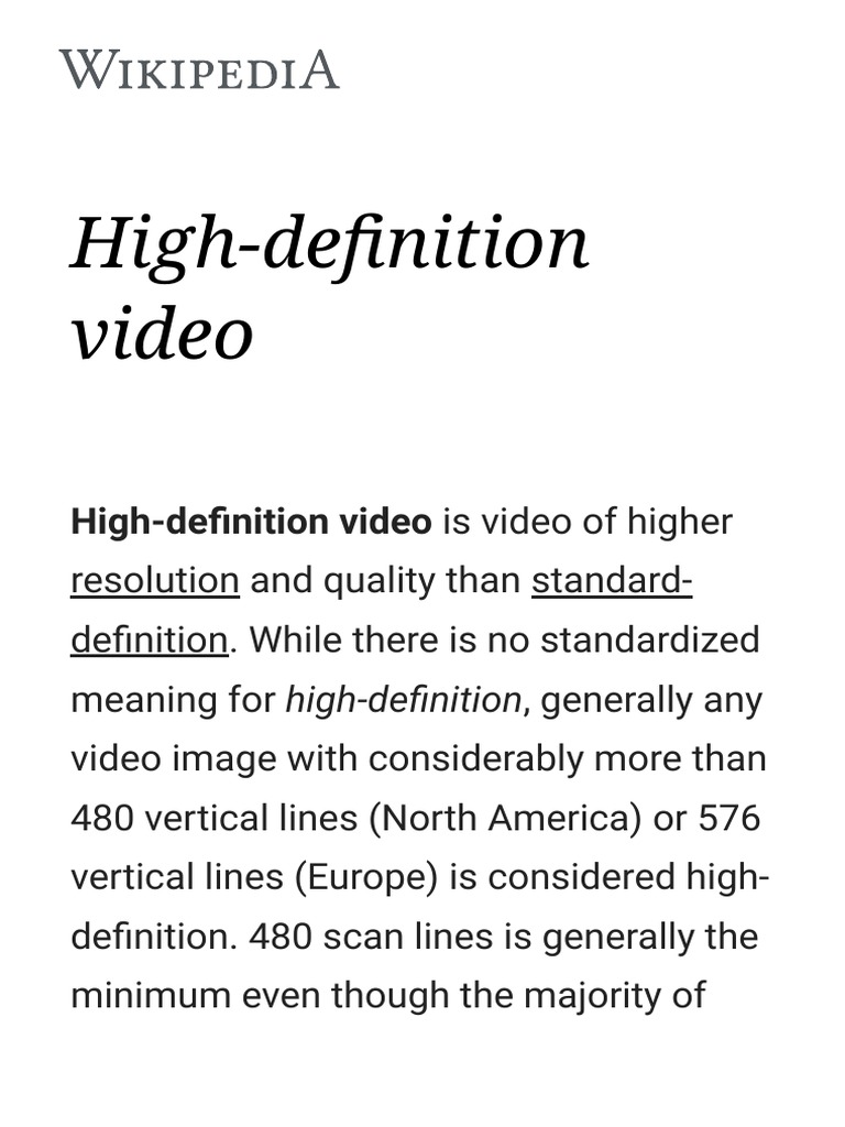 High-Definition Video - Wikipedia | PDF | High Definition Television ...