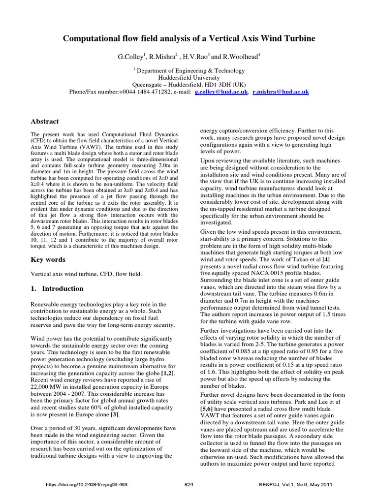 Computational Flow Field Analysis of A Vertical Axis Wind Turbine | PDF ...