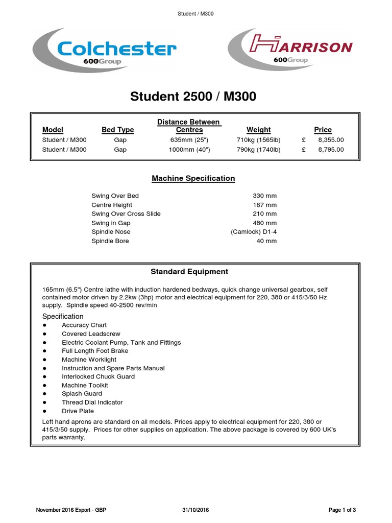 Harrison M300 Manual & Specs | PDF | Tools | Machines