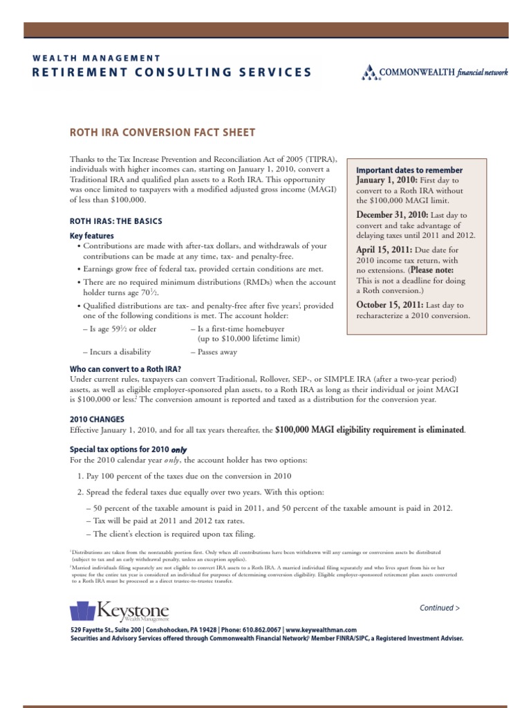 KWM Roth IRA Conversion Fact Sheet | PDF | Individual Retirement ...
