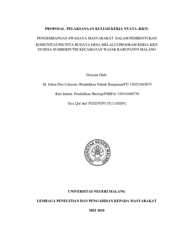 Contoh Proposal Individu (Komunitas Pecinta Budaya Di Sumber Putih) | PDF