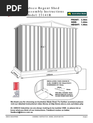 Absco Shed 23141r Domestic 20 04 11 Pdf Shed Screw