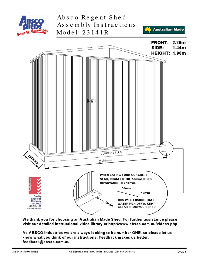 Absco Shed 23141r Domestic 20 04 11 Pdf Shed Screw