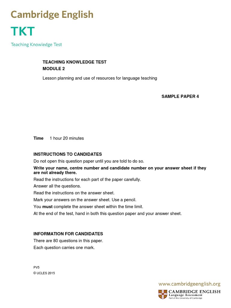 TKT Module 2 Sample Paper Document PDF | PDF | Adjective | Adverb