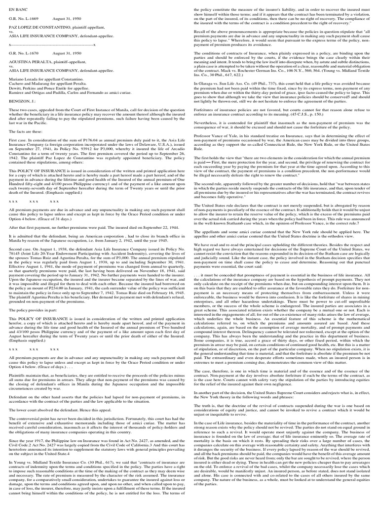 Insurance Policy Forfeiture Cases | PDF | Insurance | Life Insurance