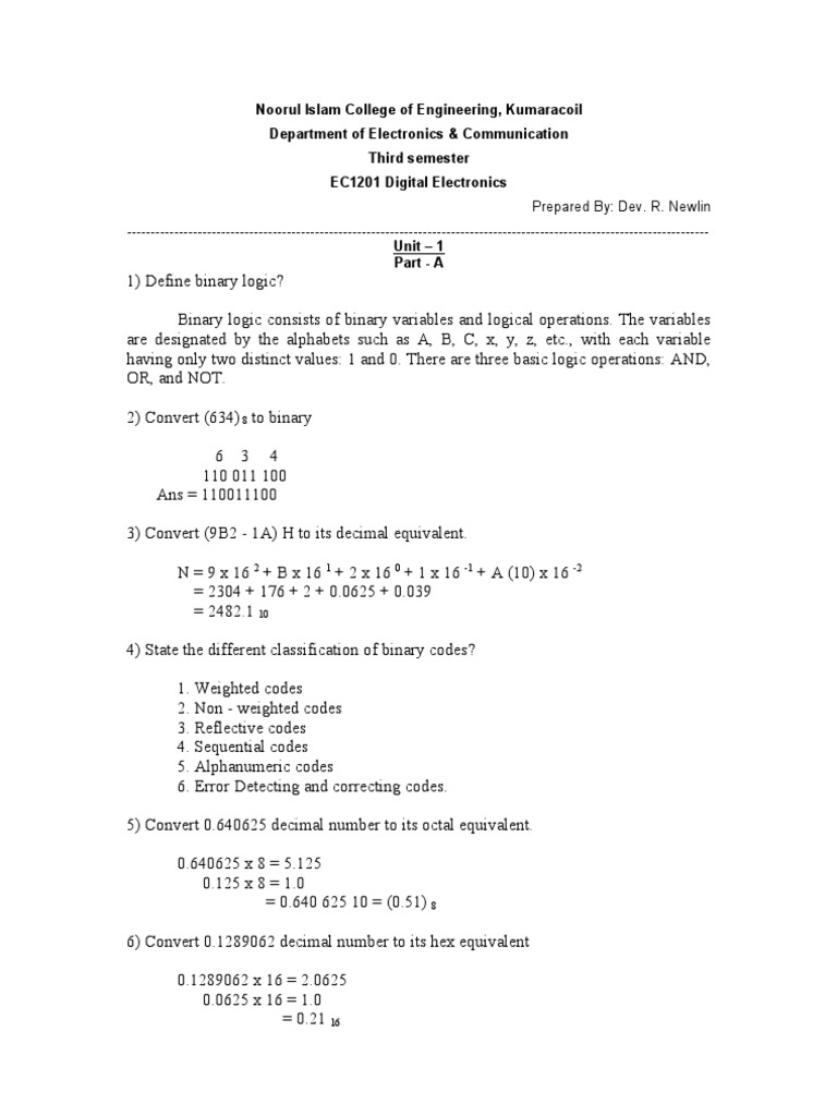 Digital Electronics EC 1201 | PDF | Logic Gate | Field Effect Transistor