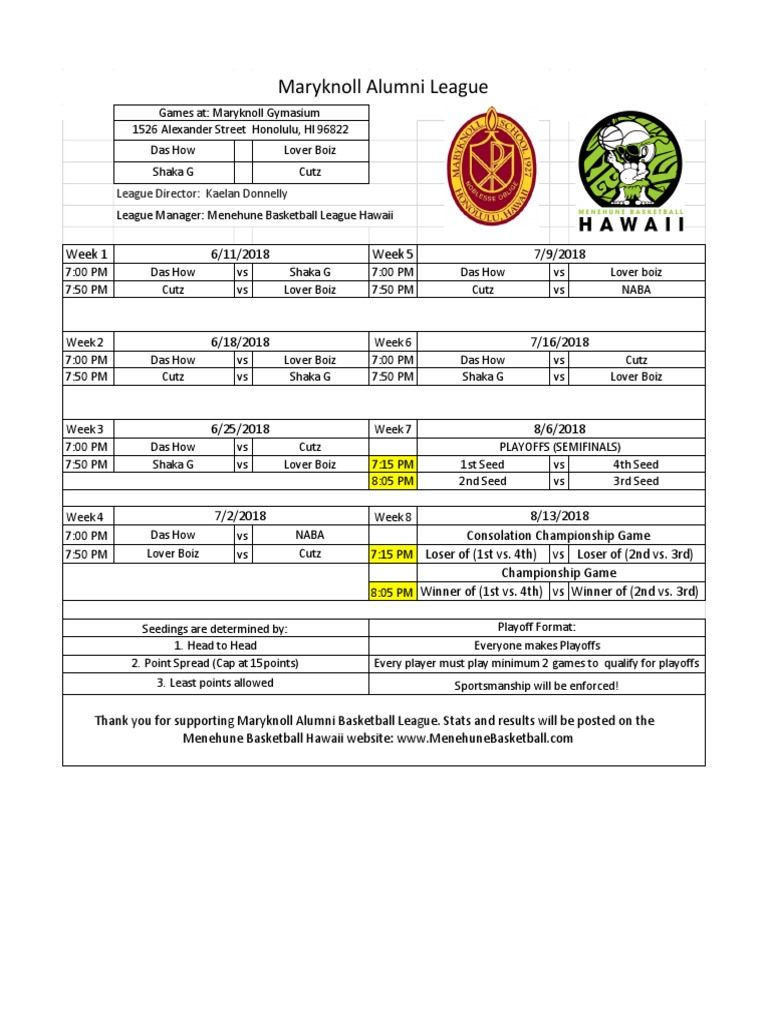 Maryknoll Alumni League Schedule RV PDF Sports Competitions