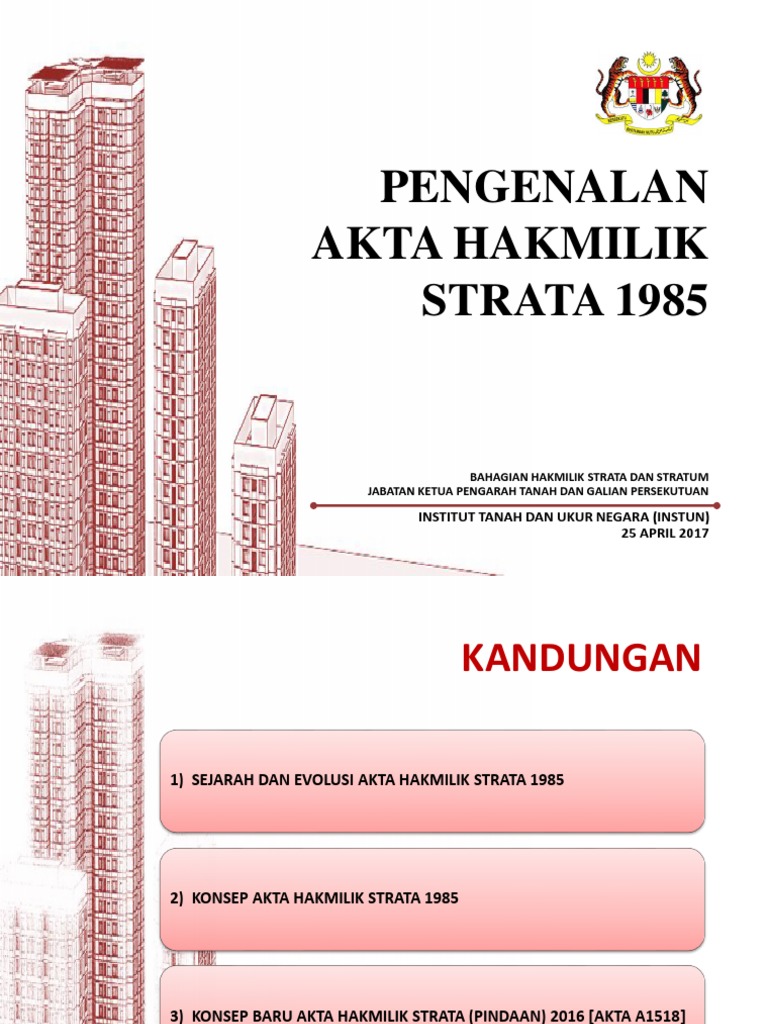 Pengenalan Akta Hakmilik Strata 1985 - InSTUN 25 April 2017 | PDF