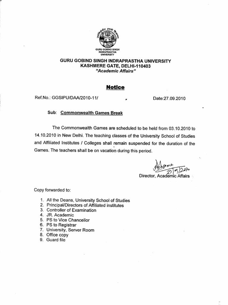 University Class Suspension Notice for Commonwealth Games | PDF