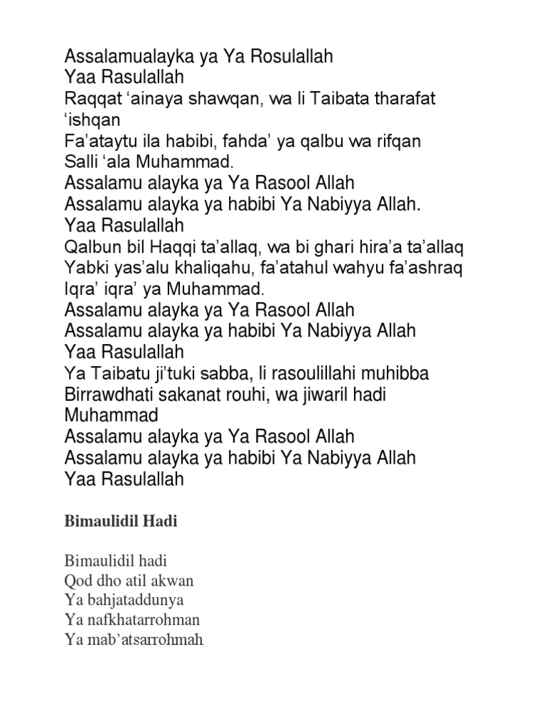 Assalamualayka Ya Ya Rosulallah | PDF