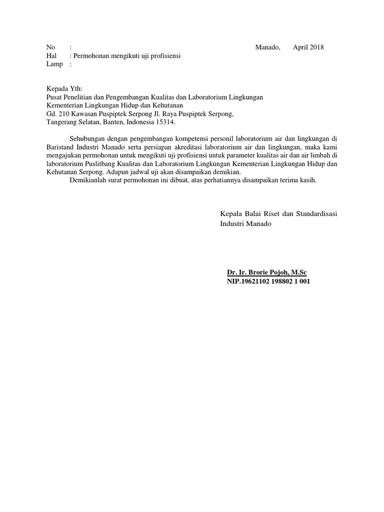 Surat Permintaan Pengujian Profisiensi