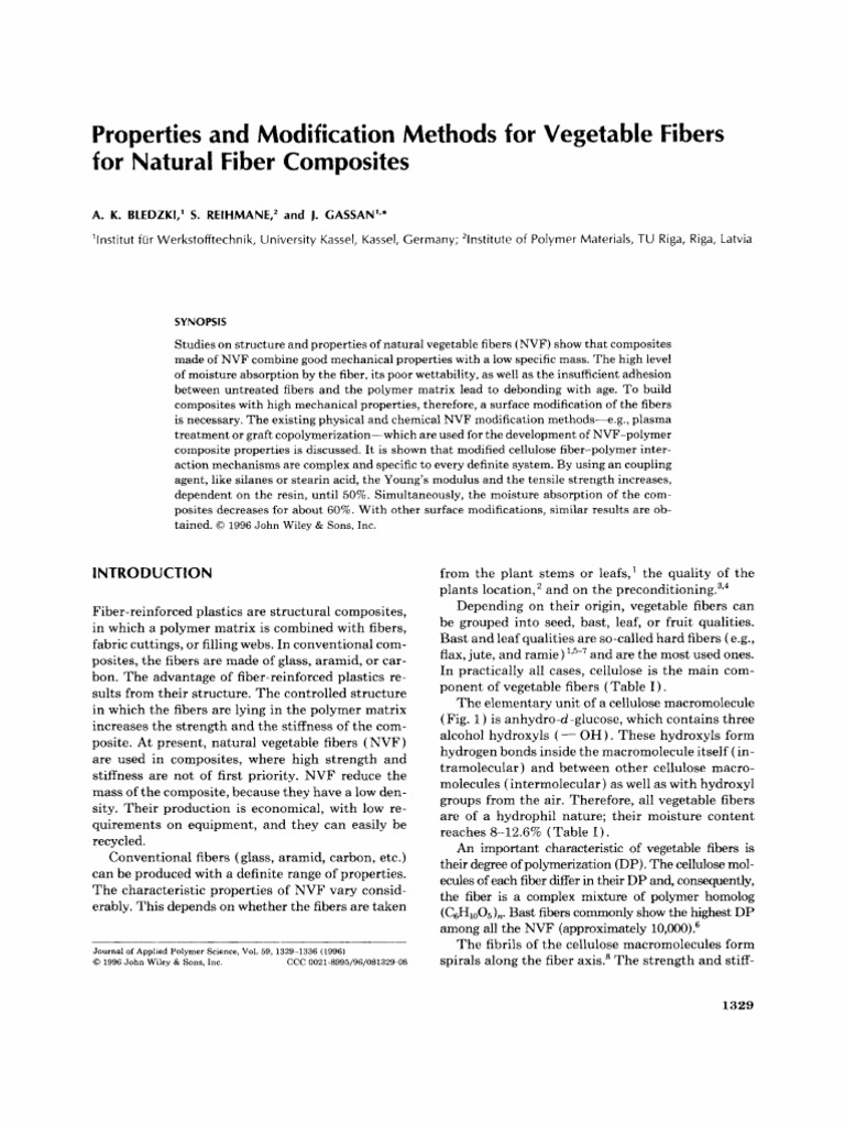 Properties and Modification Methods For Vegetable Fibers For Natural ...