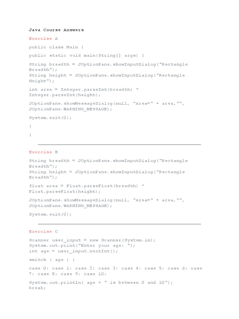 Exercise Java | PDF | Computer Programming | Software Engineering