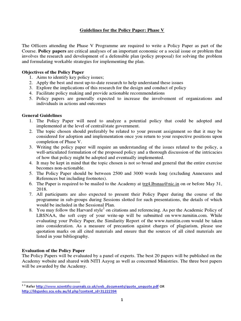 Guidelines For Policy Paper Phase-V  PDF  Policy  Citation