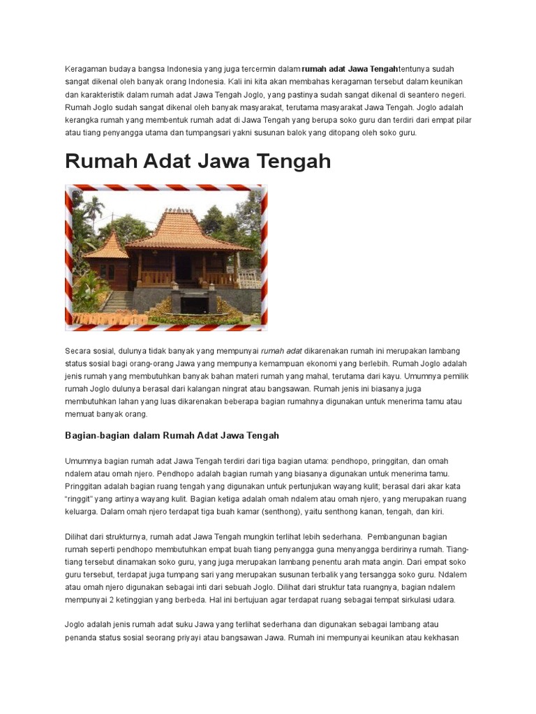 Contoh Teks Deskripsi Tentang Rumah Adat Joglo - Terkait Teks