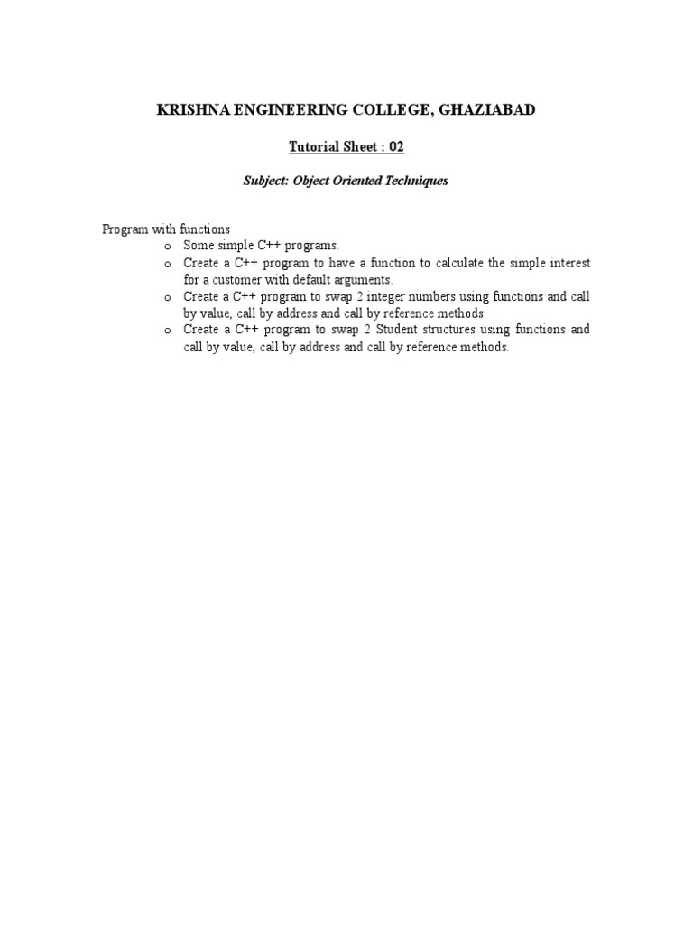Tutorial Sheet OOPS in C++ | PDF | C++ | Method (Computer Programming)