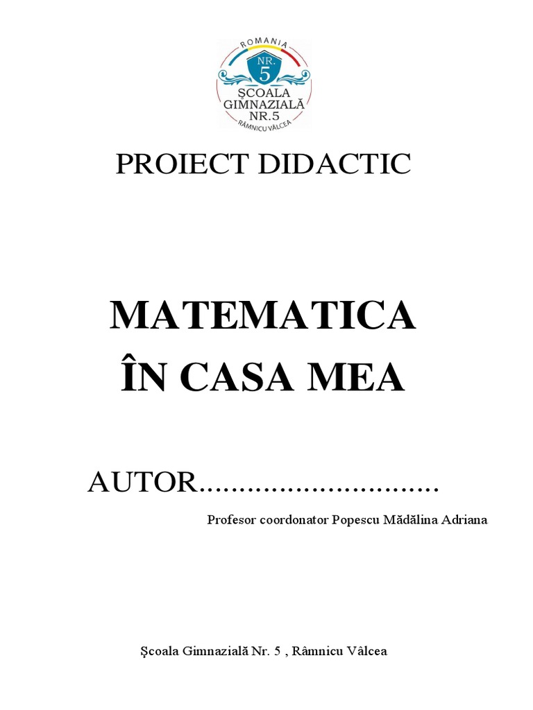 5 Proiect Didactic Matematica in Casa Mea | PDF
