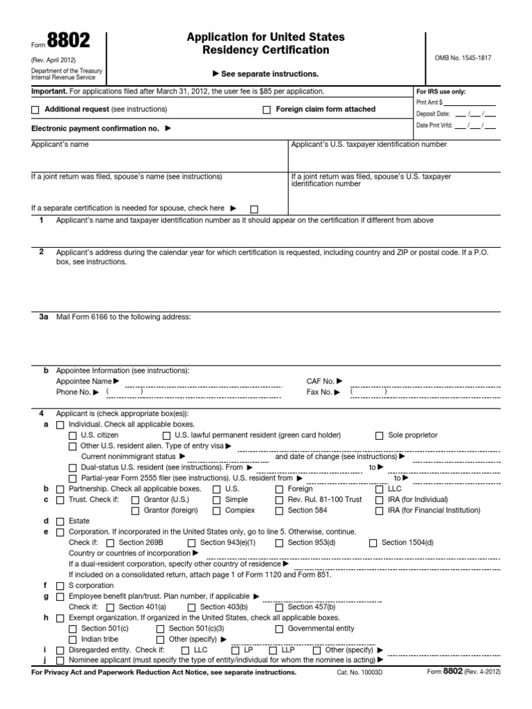 Online 2017-2018 IRS Form 8802 in PDF | PDF | Irs Tax Forms | Permanent ...