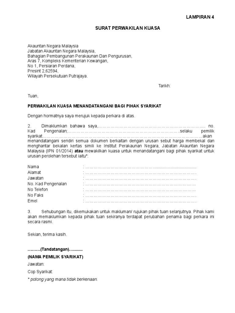 Contoh Surat Kuasa Mengutip Wang