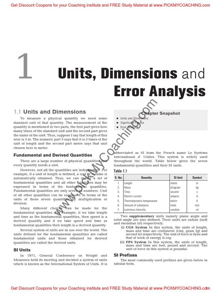 Units Dimensions and Error Analysis PDF | PDF | Significant Figures ...