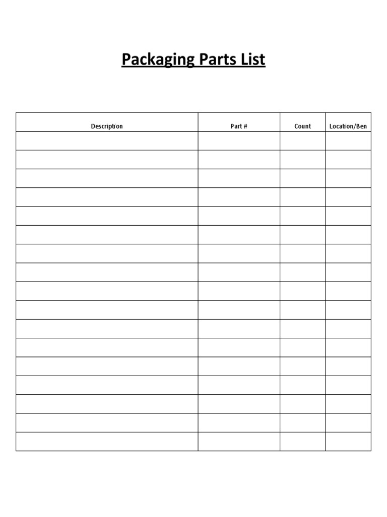 Packaging Inventory Sheet | PDF