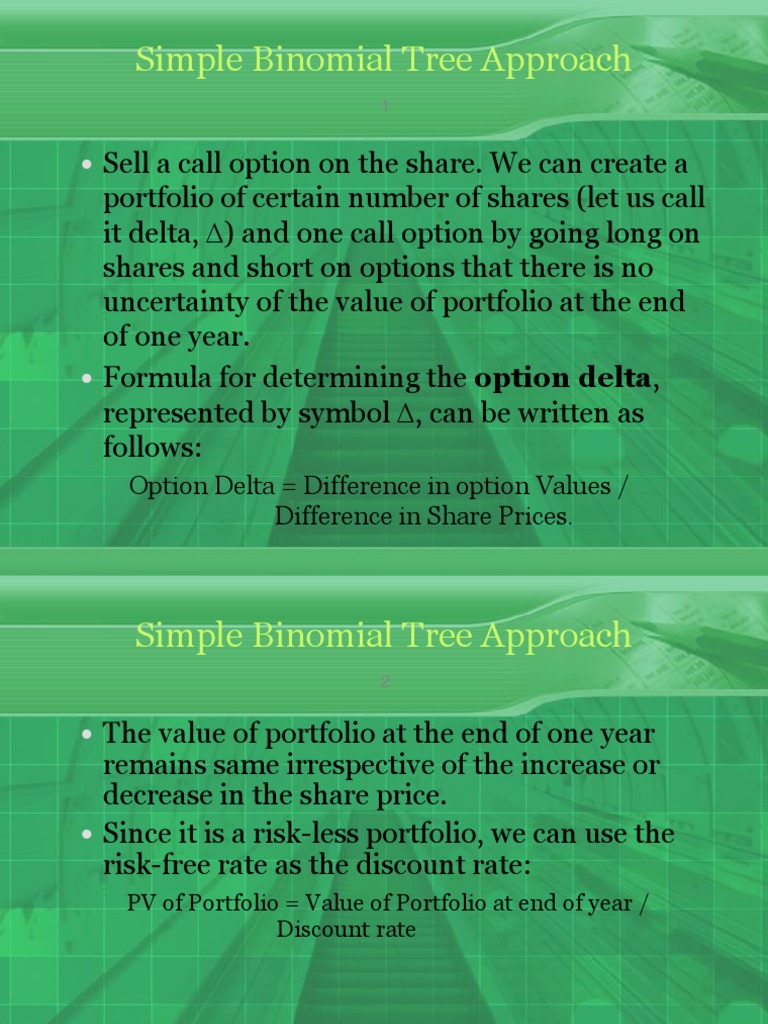 Simple Binomial Tree Approach: Option Delta Difference in Option Values ...