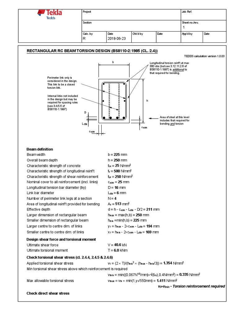 Rectangular RC Beam Torsion Design | PDF | Beam (Structure) | Bending