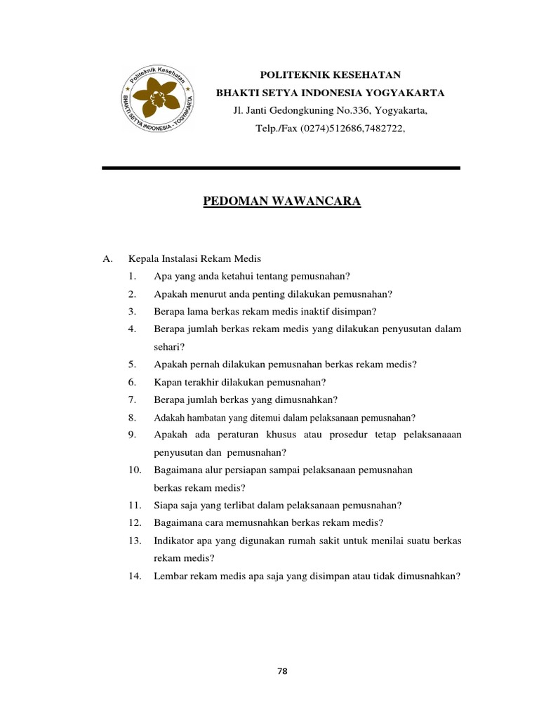 Daftar Pertanyaan Wawancara | PDF