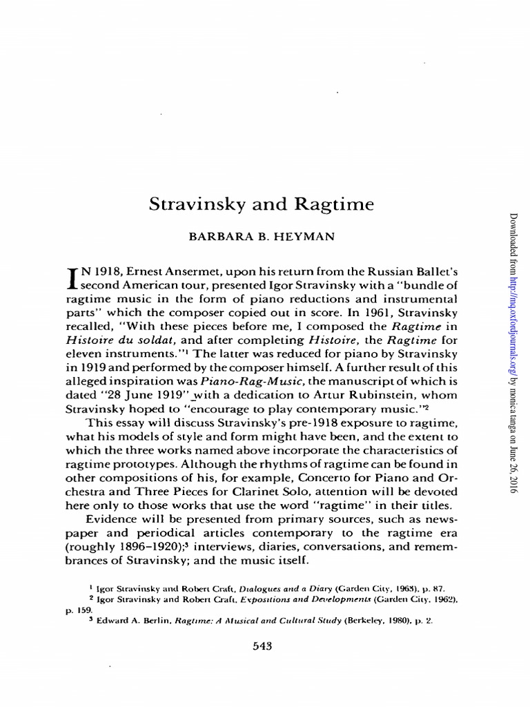 Stravinsky's Exposure to and Inspiration from Ragtime Music | PDF ...