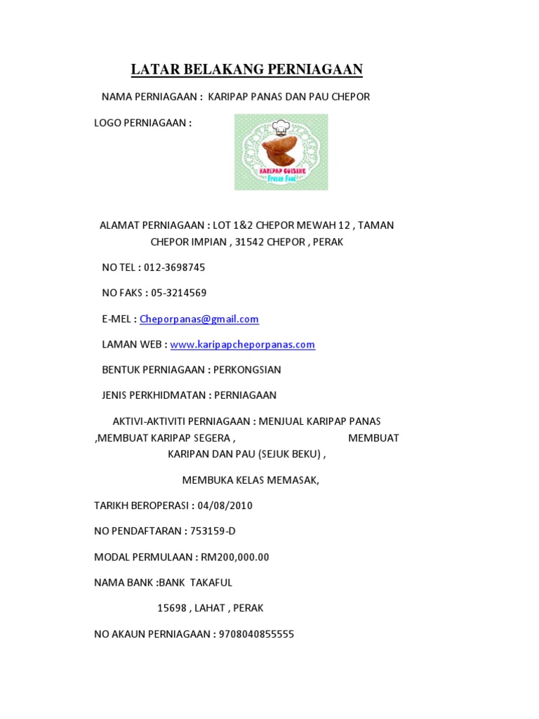 Latar Belakang Perniagaan Pdf