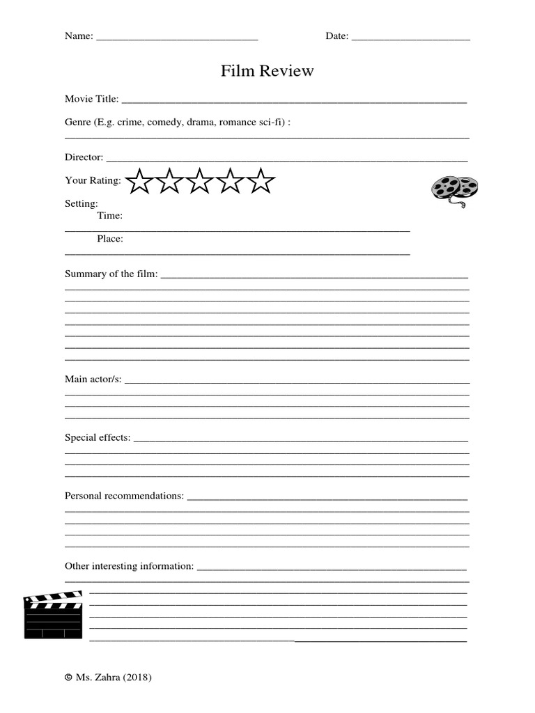 Free Printable Movie Review Template
