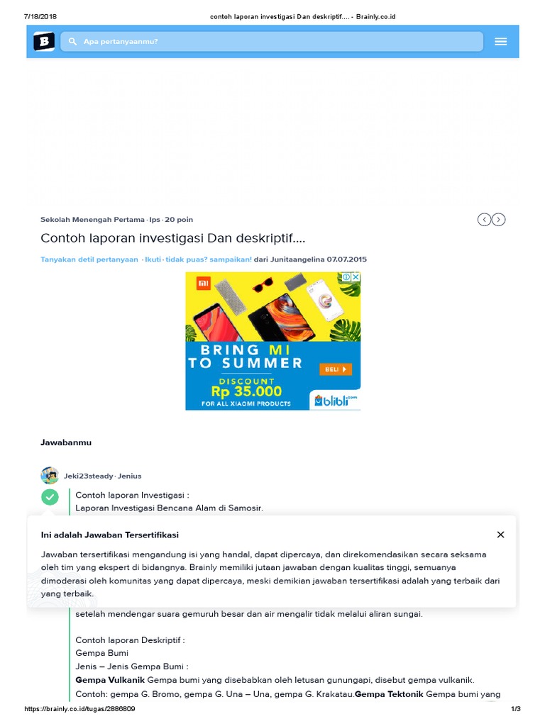Contoh Laporan Investigasi Dan Deskriptif Brainly Co Id