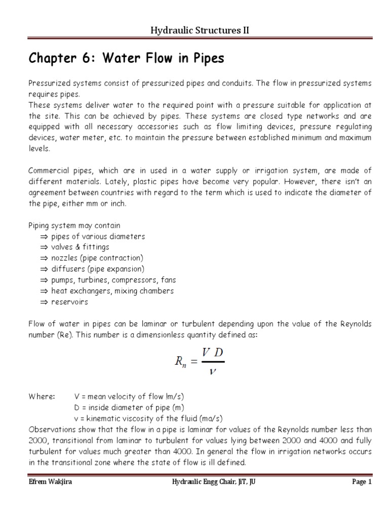 Water Flow Dynamics in Pipes | PDF | Reynolds Number | Fluid Dynamics