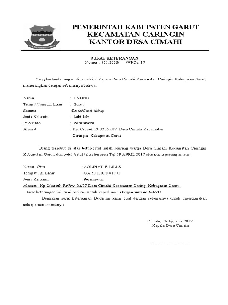 Surat Keterangan Duda