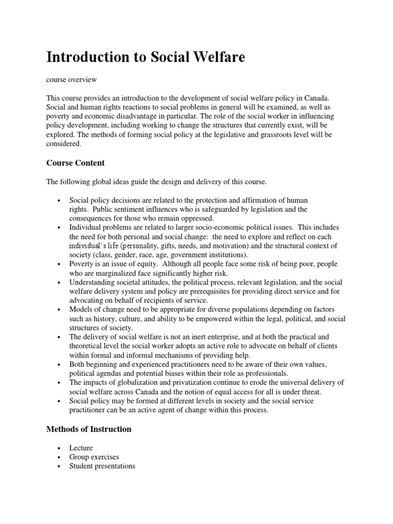 Introduction to Social Welfare in Canada | PDF | Social Work ...