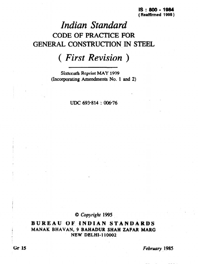 Is 800: 1984 | PDF | Bending | Beam (Structure)