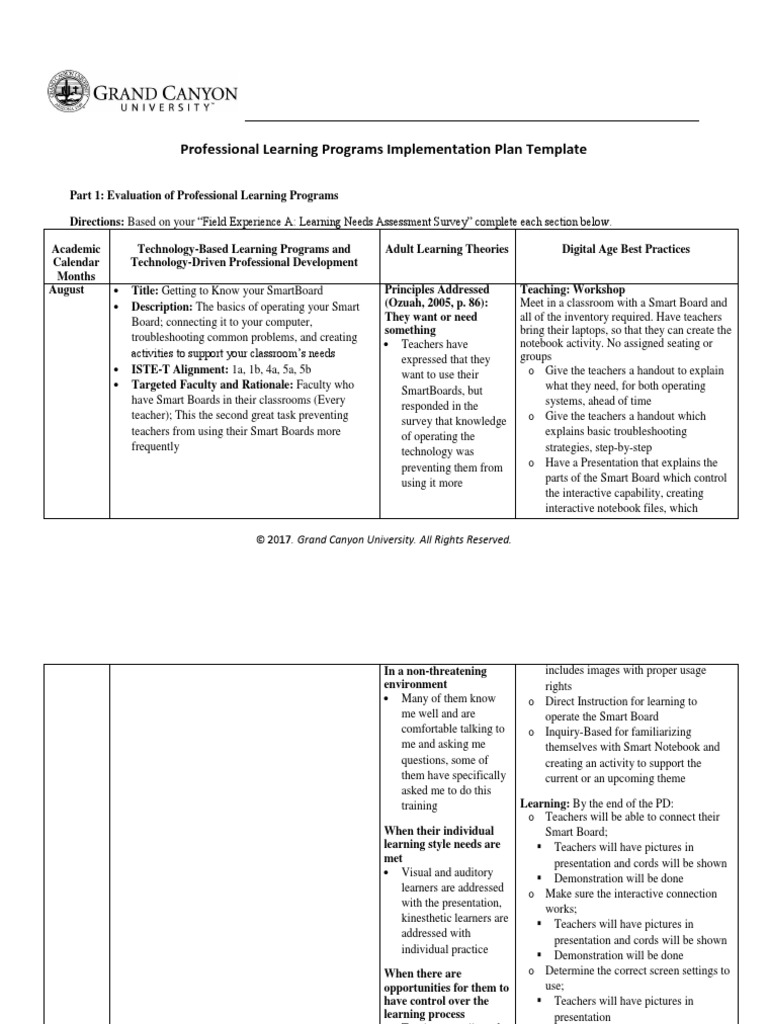 j5 Professional Learning Programs Implementation Plan Template | PDF ...