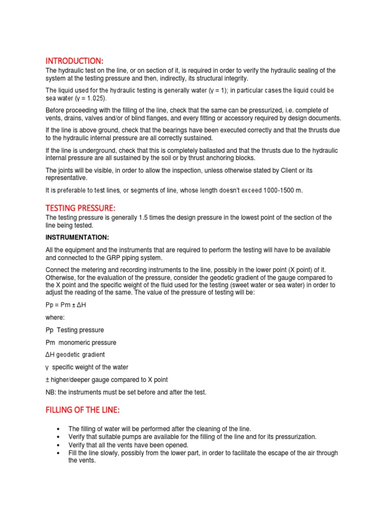 GRE Pipe Pressure Testing Guidelines | PDF | Pipeline Transport | Pressure