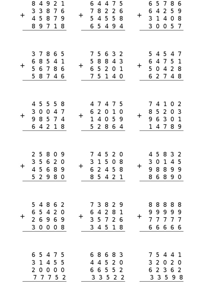 Ejercicios De Sumas Restas Multiplicación Y División