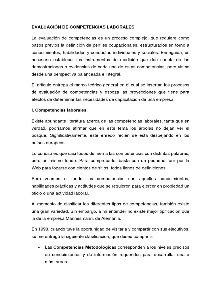 Evaluación de Competencias Laborales PDF | PDF | Evaluación | Sociedad