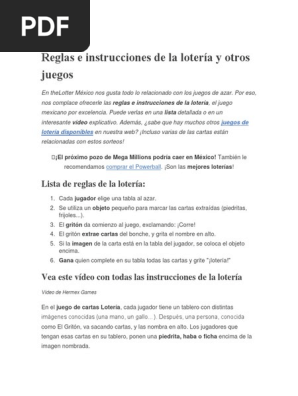 Reglas E Instrucciones De La Loteria Y Otros Juegos Juegos Y Loteria Ocio