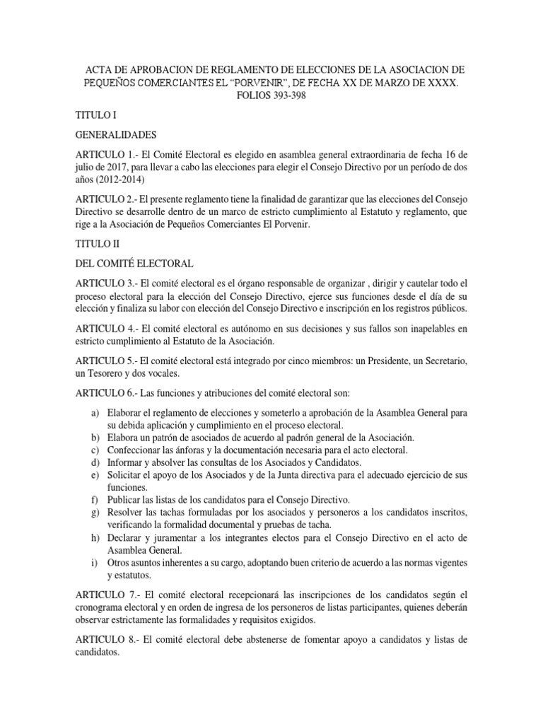 Modelo de Acta de Elecciones Elecciones Votación