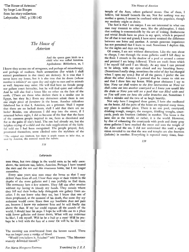 The House of Asterion by J.L.Borges | PDF | Fiction Books | Imagination