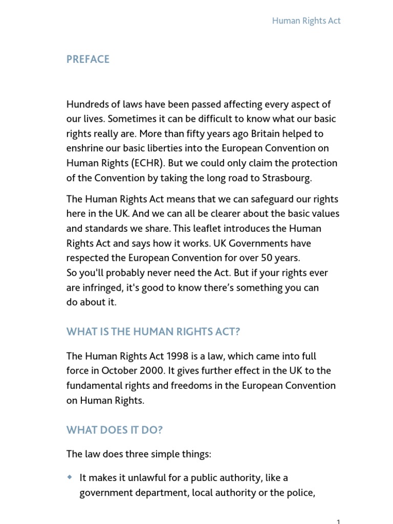 Understanding the Human Rights Act | PDF | European Convention On Human ...