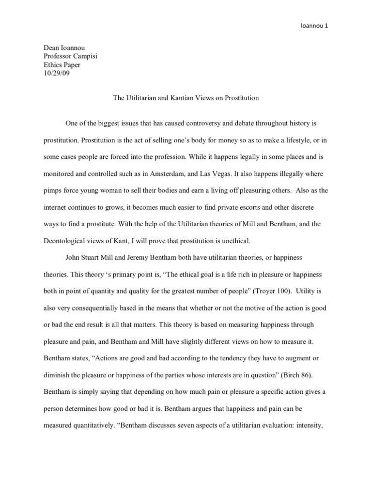 The Utilitarian and Kantian Views on Prostitution
