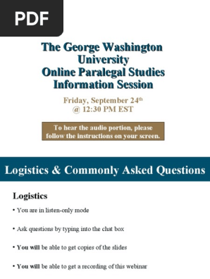 GW Paralegal Studies Online Sept 24th Info Session for Applicants