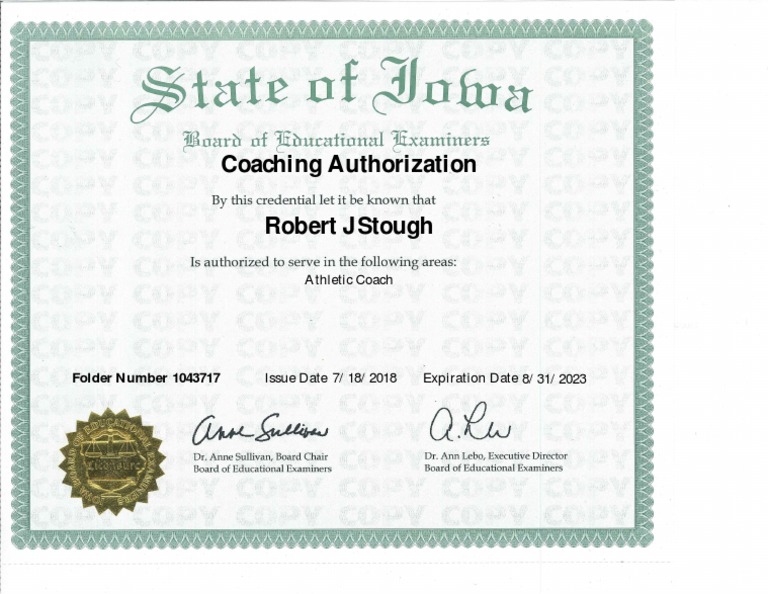 Iowa BOEE Coaching Authorization PDF