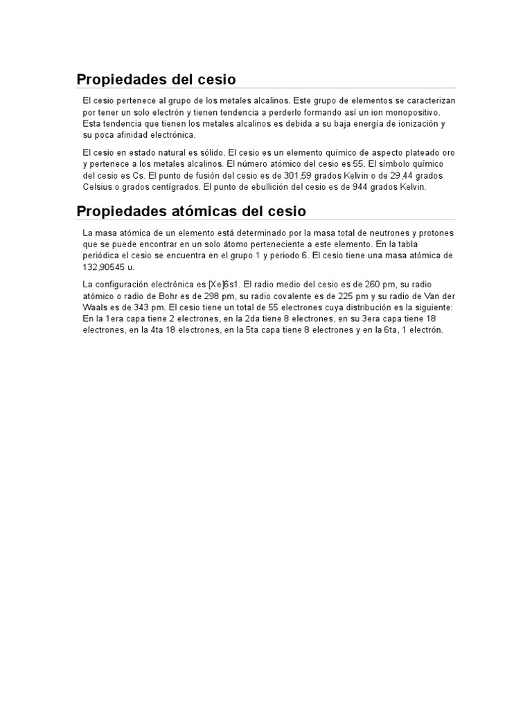 Propiedades Del Cesio Pdf Rieles Enlace Covalente