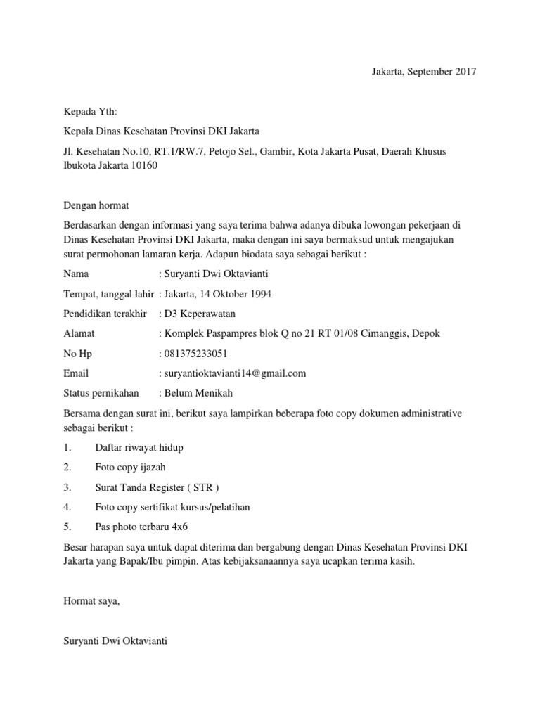Surat Lamaran Dinas Kesehatan DKI Jakarta
